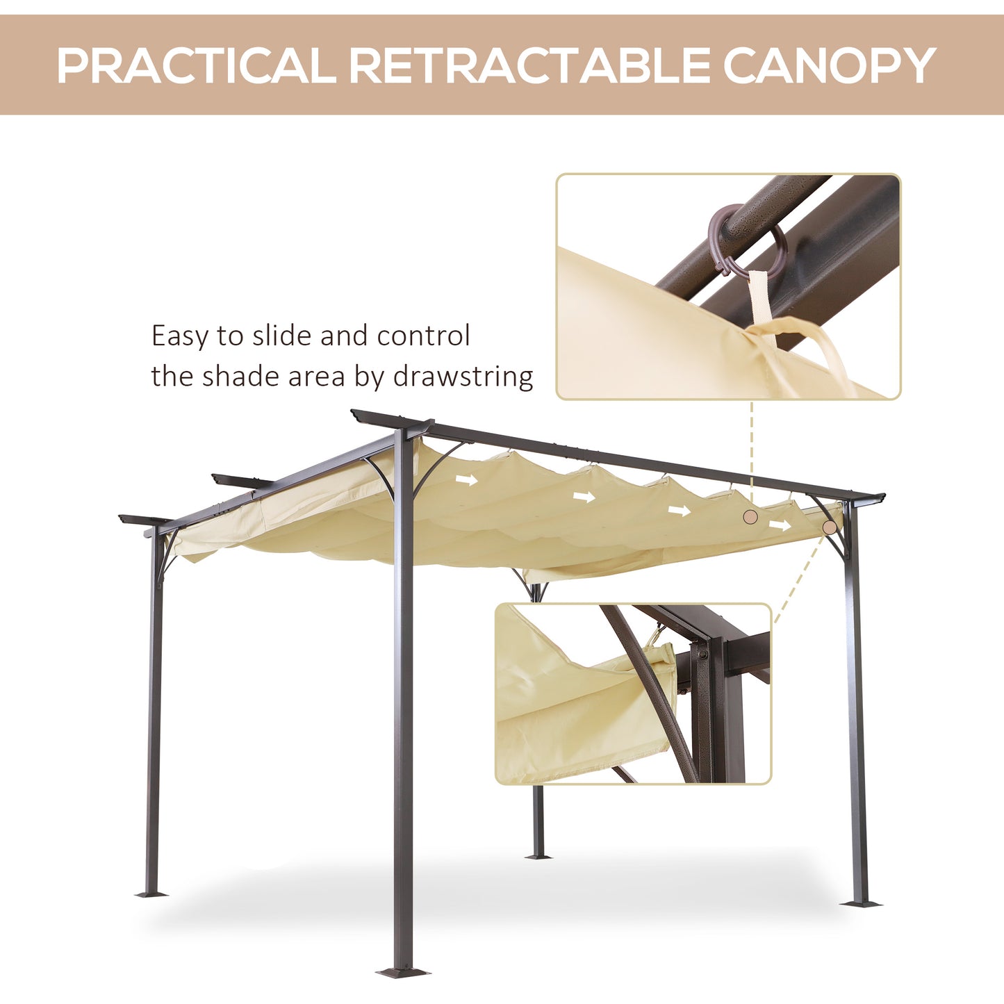 Outsunny 3.5M X 3.5M Metal Pergola Gazebo Awning Retractable Canopy Outdoor Garden Sun Shade Shelter Marquee Party BBQ