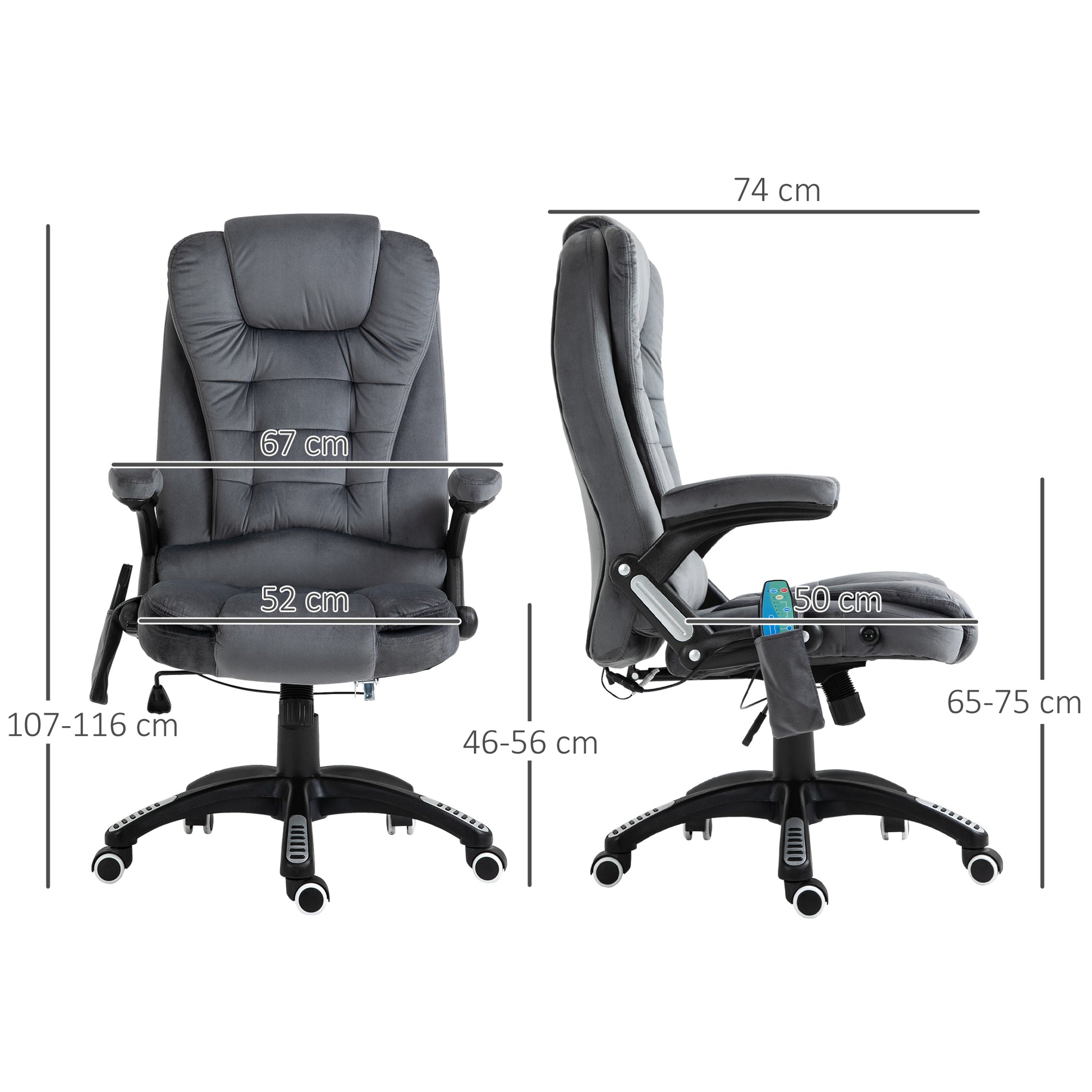 Vinsetto Massage Recliner Chair Heated Office Chair With Six Massage Points Velvet-Feel Fabric 360 Swivel Wheels Grey