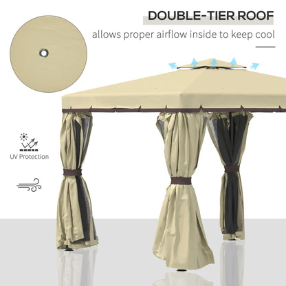 Outsunny 3 x 3(m) Patio Gazebo Canopy Garden Pavilion Tent Shelter with 2 Tier Water Repellent Roof