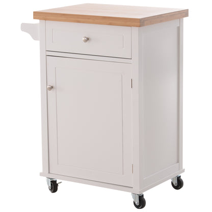 Homcom Kitchen Cart Storage Trolley Wooden Cabinet with Drawer Cupboard Towel Rail White