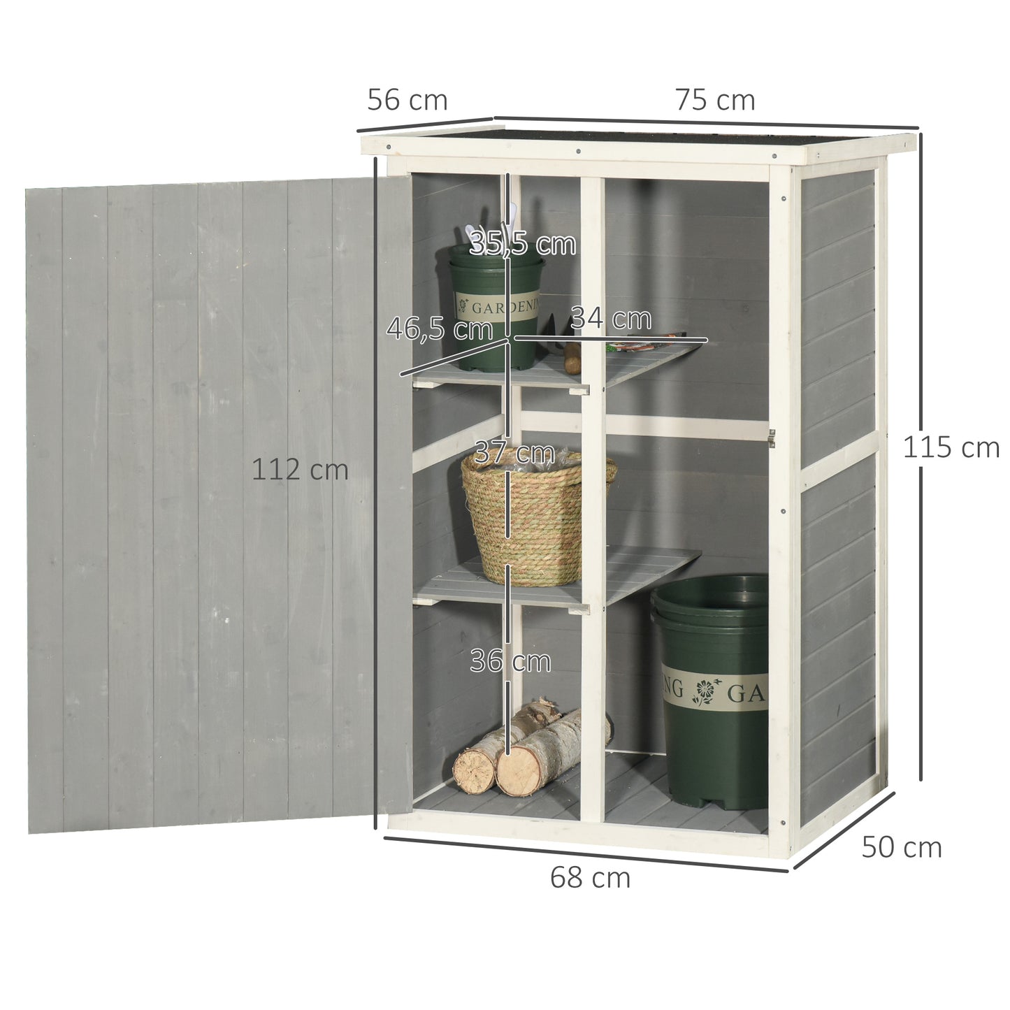 Standard 75cm Single Door Pent Garden Store With Shelves Fir Wood Grey by Steadfast