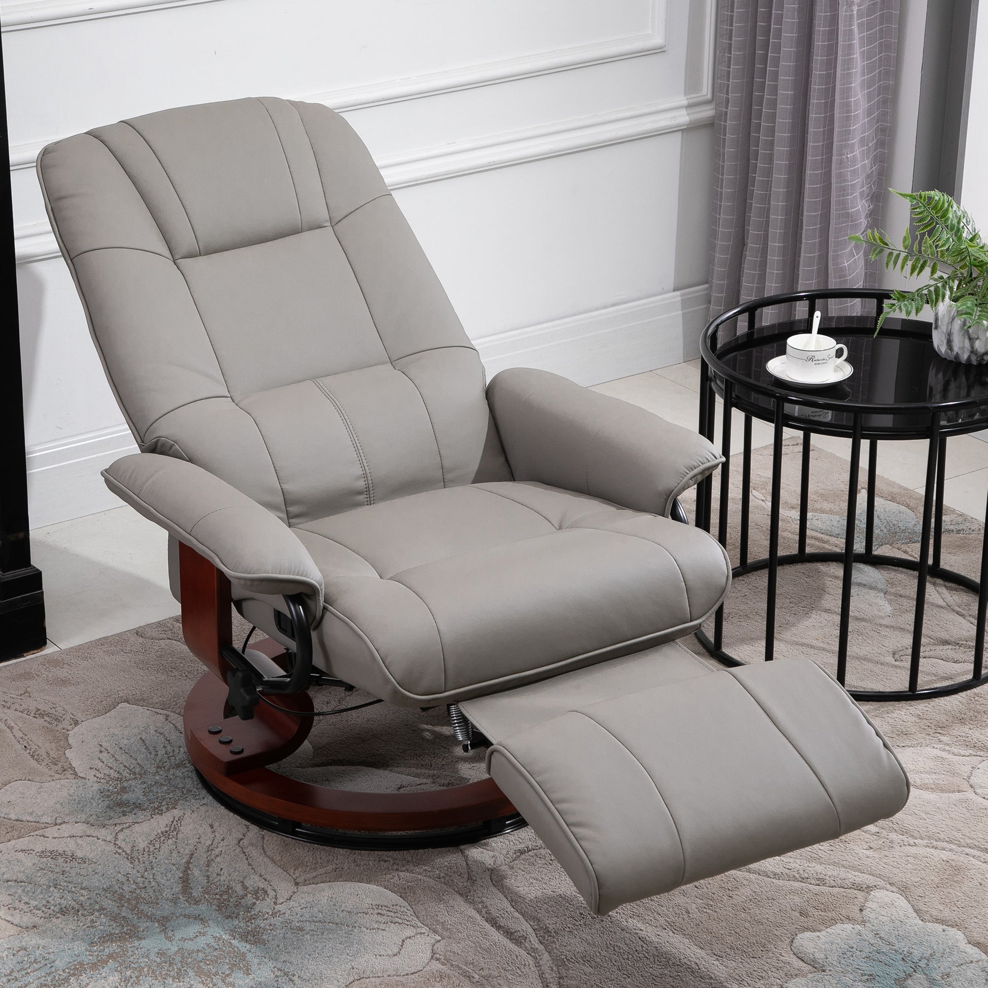 Homcom Manual Recliner Chair Armchair Sofa with Faux Leather Upholstered Wooden Base for Living Room Bedroom