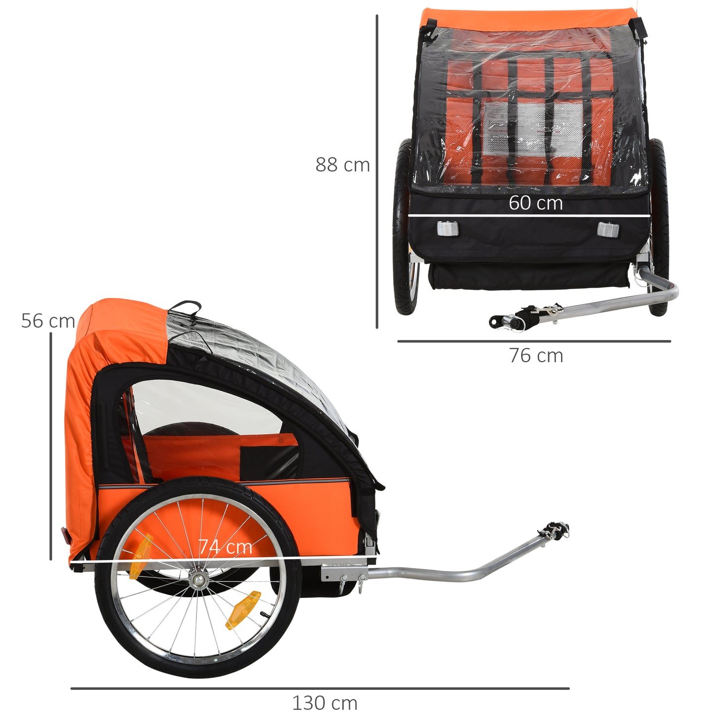 Homcom Trailer for Kids Steel Frame Children's 2-Seater Bike Trailer Orange