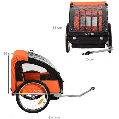 Homcom Trailer for Kids Steel Frame Children's 2-Seater Bike Trailer Orange