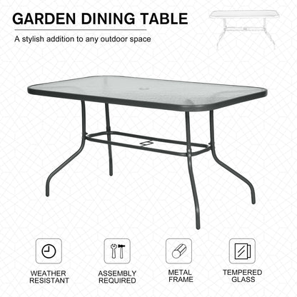 Outsunny Aquatex Glass Garden Table Curved Metal Frame Parasol Hole 4 Legs Outdoor Grey