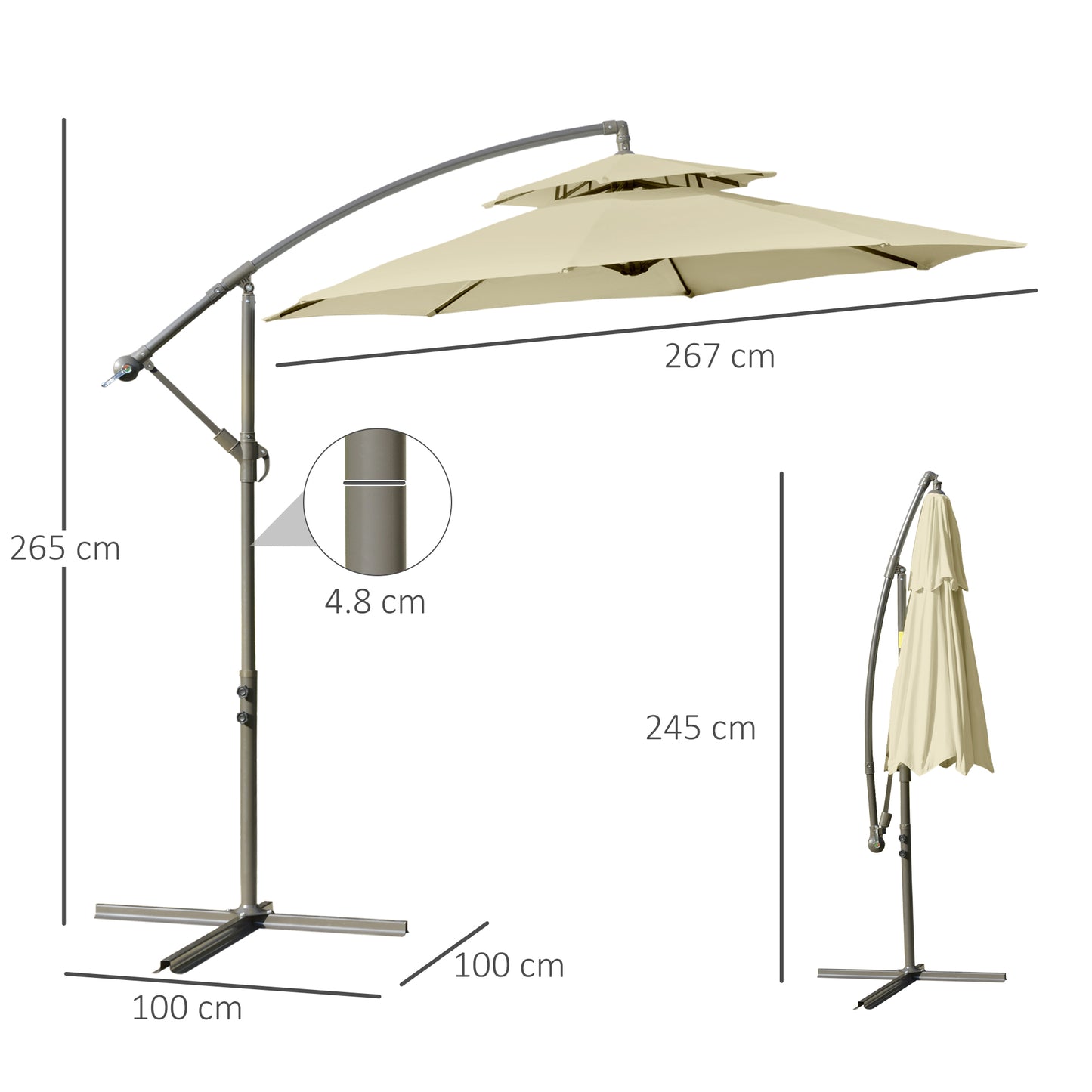 Outsunny 2.7m Garden Banana Parasol Cantilever Umbrella with Crank Handle