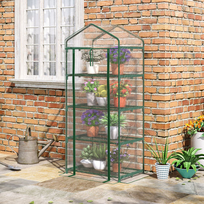 Outsunny 4 Tiers Mini Portable Greenhouse Plant Grow Shed Metal Frame Transparent Clear Cover 160H X 70L X 50W cm