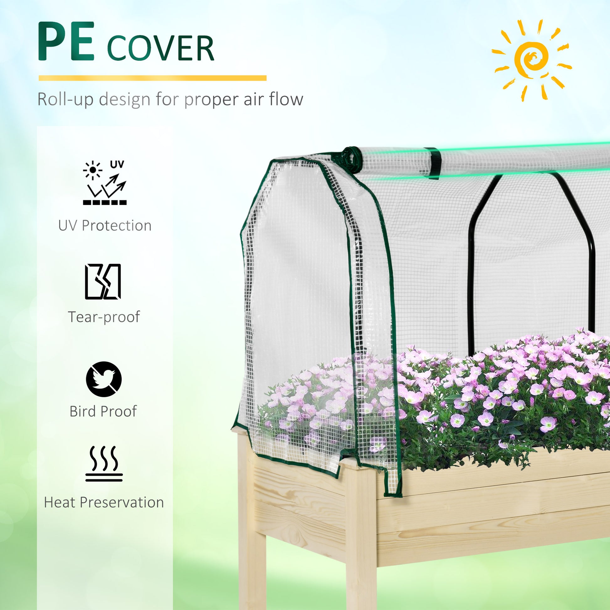 Outsunny Raised Garden Bed Outdoor Elevated Wood Planter Box With Pe Cover Natural