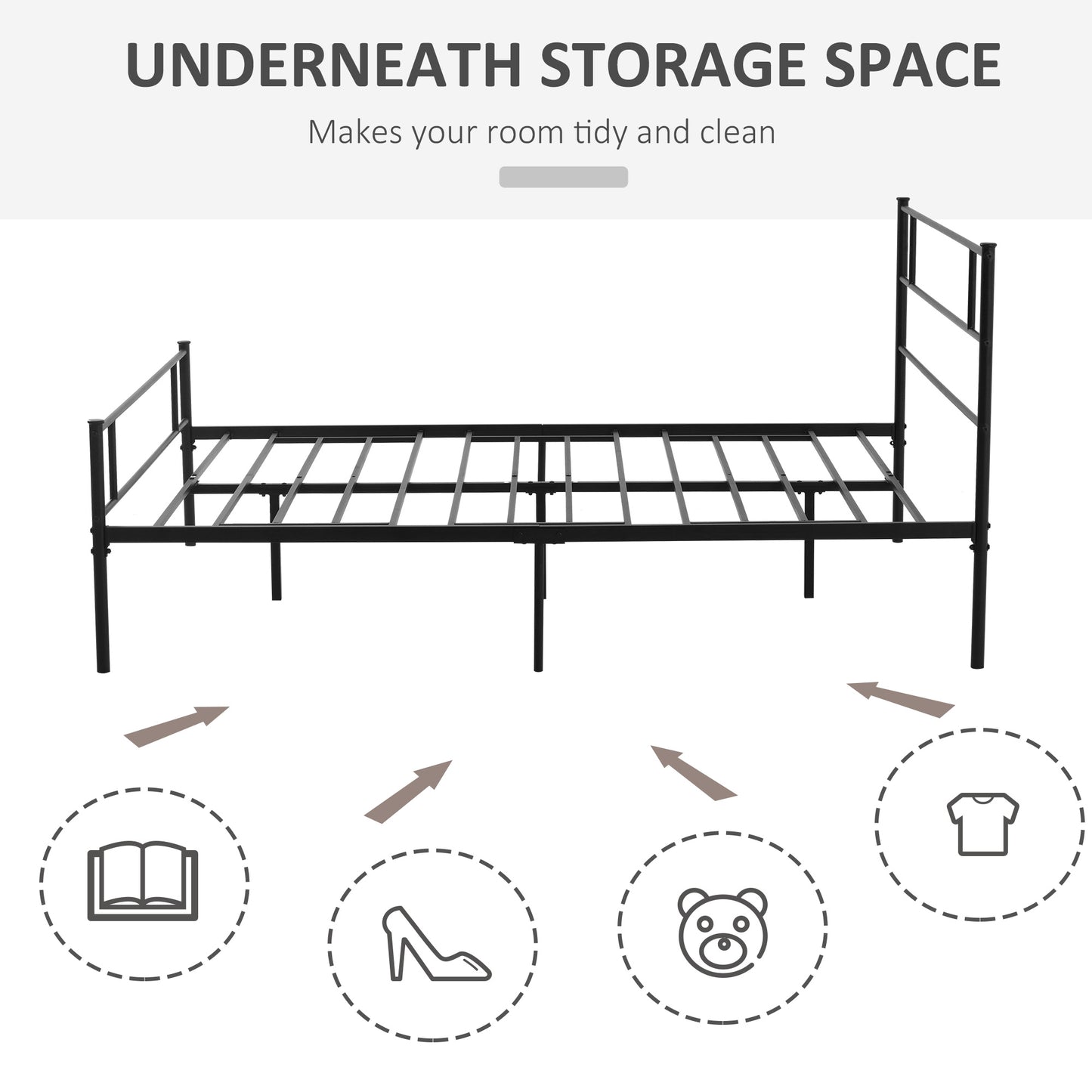 Homcom King Metal Bed Frame Solid Bedstead Base with Headboard and Footboard