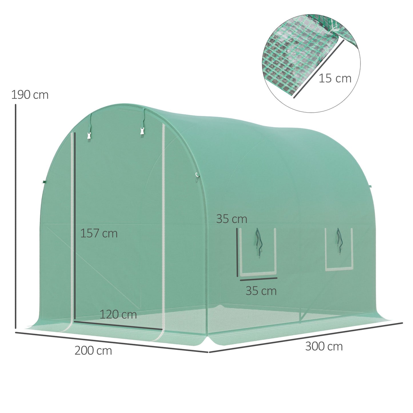 Outsunny 3L X 2W X 2H M Greenhouse Walk-In Polytunnel Outdoor Garden Flower Vegetable Planter 25Mm Diameter Galvanised Steel Frame W/ Zipped Door