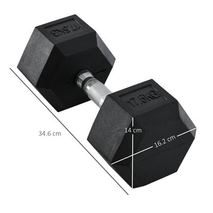 Homcom 17.5KG Single Rubber Hex Dumbbell Portable Hand Weights Dumbbell Home Gym