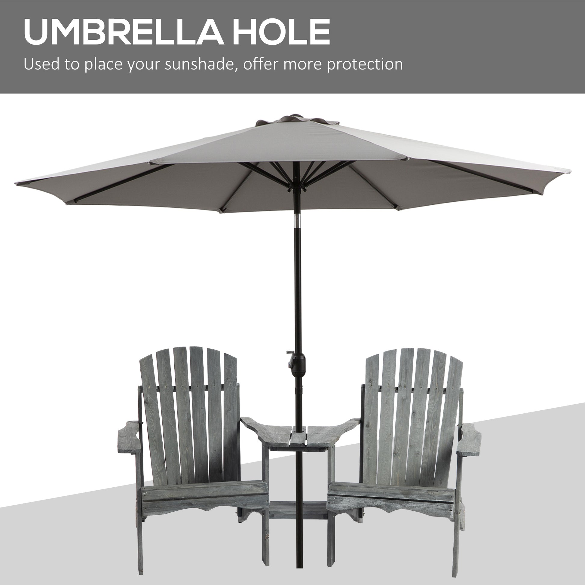 Outsunny Wooden Outdoor Double Adirondack Chairs Loveseat W/ Center Table And Umbrella Hole