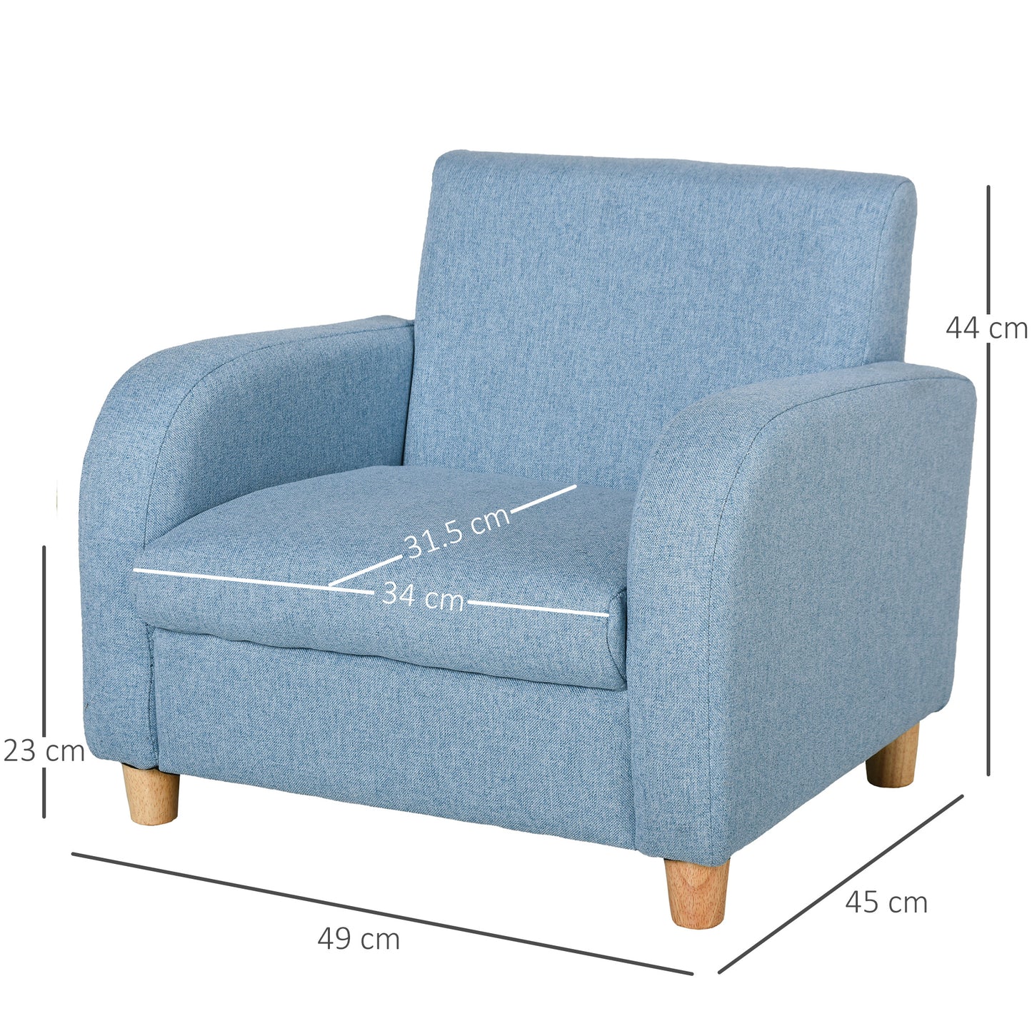 Homcom Kids Children Armchair Mini Sofa Wood Frame Anti-Slip Legs High Back Bedroom Playroom Furniture Blue