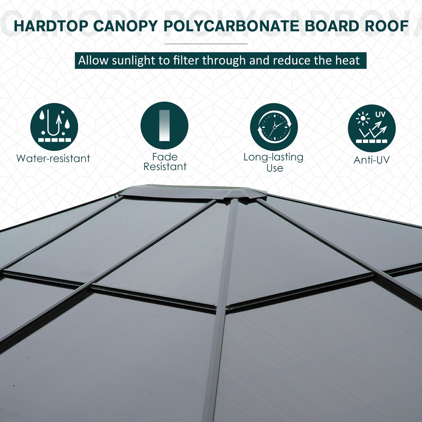 Outsunny 3 x 3.6m Polycarbonate Hard Top Gazebo with LED Solar Light and Aluminium Frame