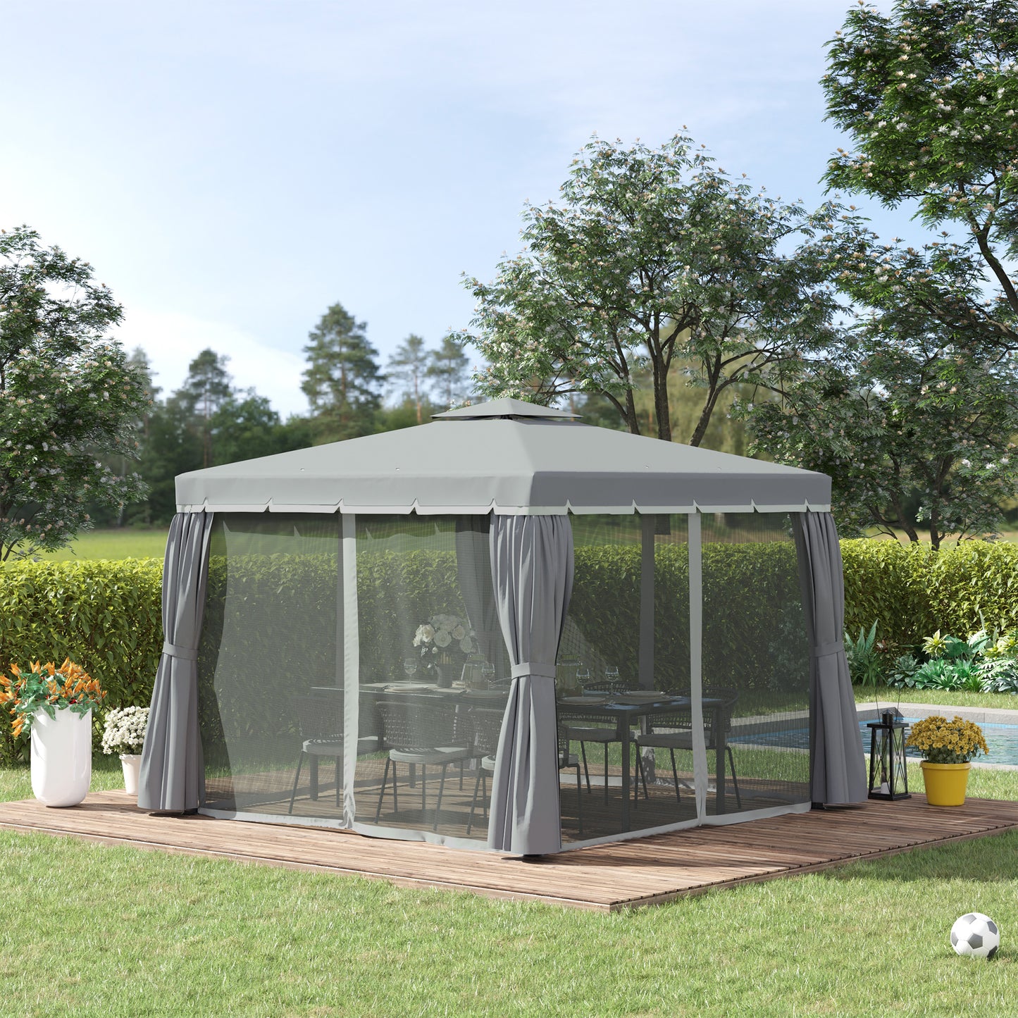 Outsunny 3 x 3(m) Patio Gazebo Canopy Garden Pavilion Tent Shelter Marquee with 2 Tier Water Repellent Roof