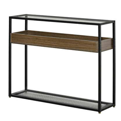 Homcom Industrial Style Console Table Sofa Table with Tempered Glass Top and Steel Frame for Living Room Hallway Entrance