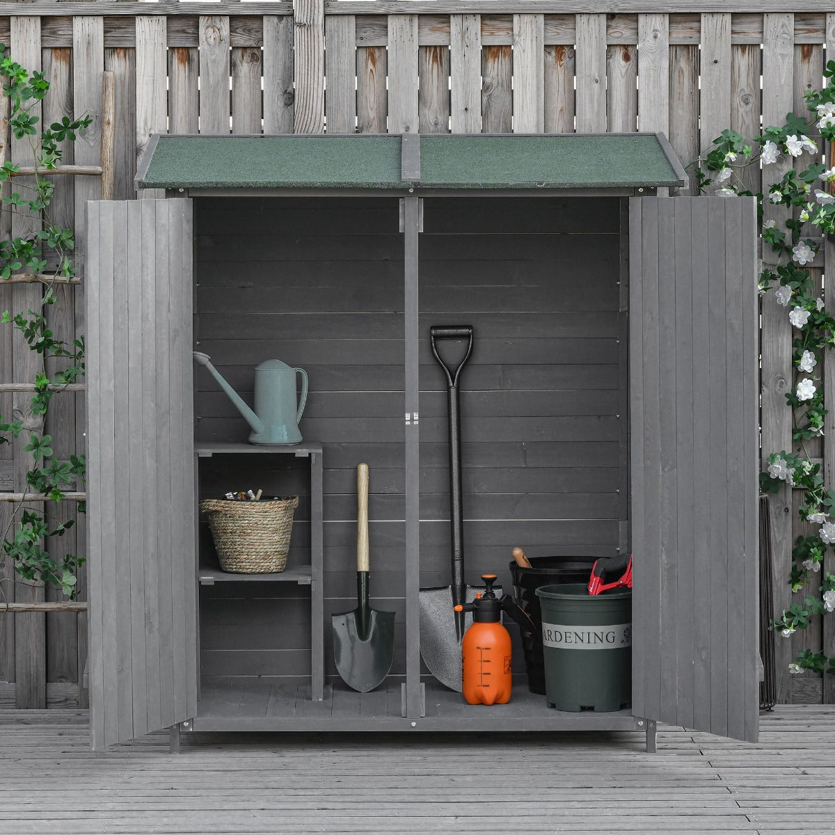 Fortress 160cm Double Door Pent Garden Store Lockable Fir Wood Grey by Steadfast