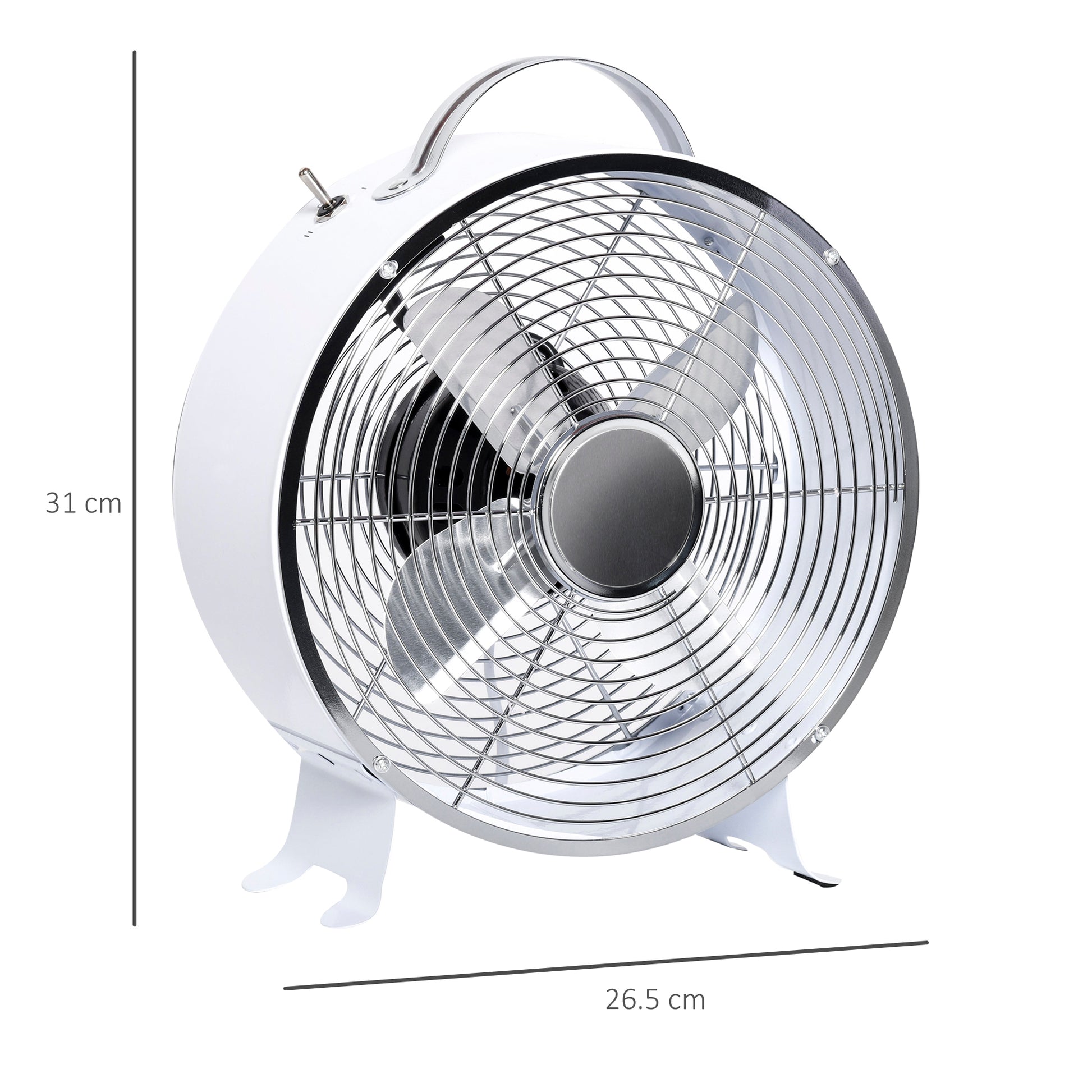 Homcom 26cm 2-Speed Electric Table Desk Fan w/ Safety Guard Anti-Slip Feet Portable Personal Cooling Fan Home Office Bedroom White