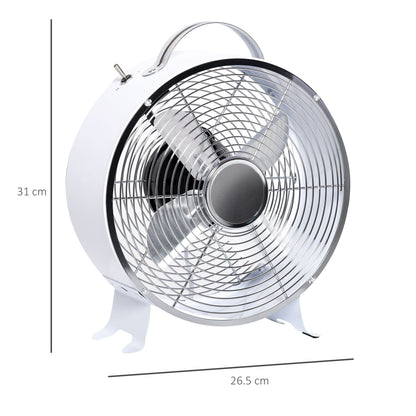 Homcom 26cm 2-Speed Electric Table Desk Fan w/ Safety Guard Anti-Slip Feet Portable Personal Cooling Fan Home Office Bedroom White