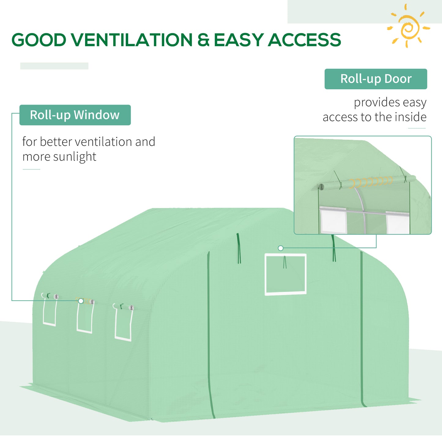 Outsunny Walk In Greenhouse Cover Replacement Plant Growhouse PE Cover 4.5x3x2m Green