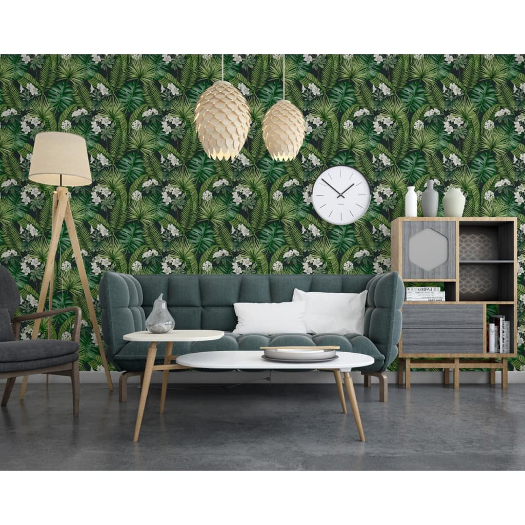 DUTCH WALLCOVERINGS Wallpaper Eden Black and Dark Green