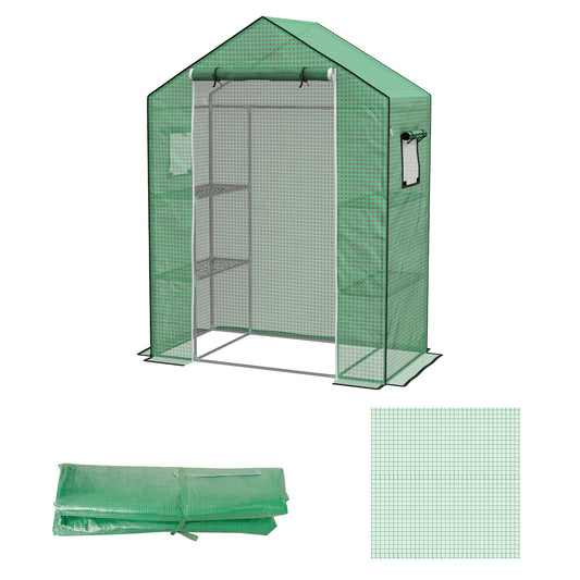 Greenhouse Cover Replacement Walk-in PE Hot House Cover with Roll-up Door and Windows, 140 x 73 x 190cm, Green-0