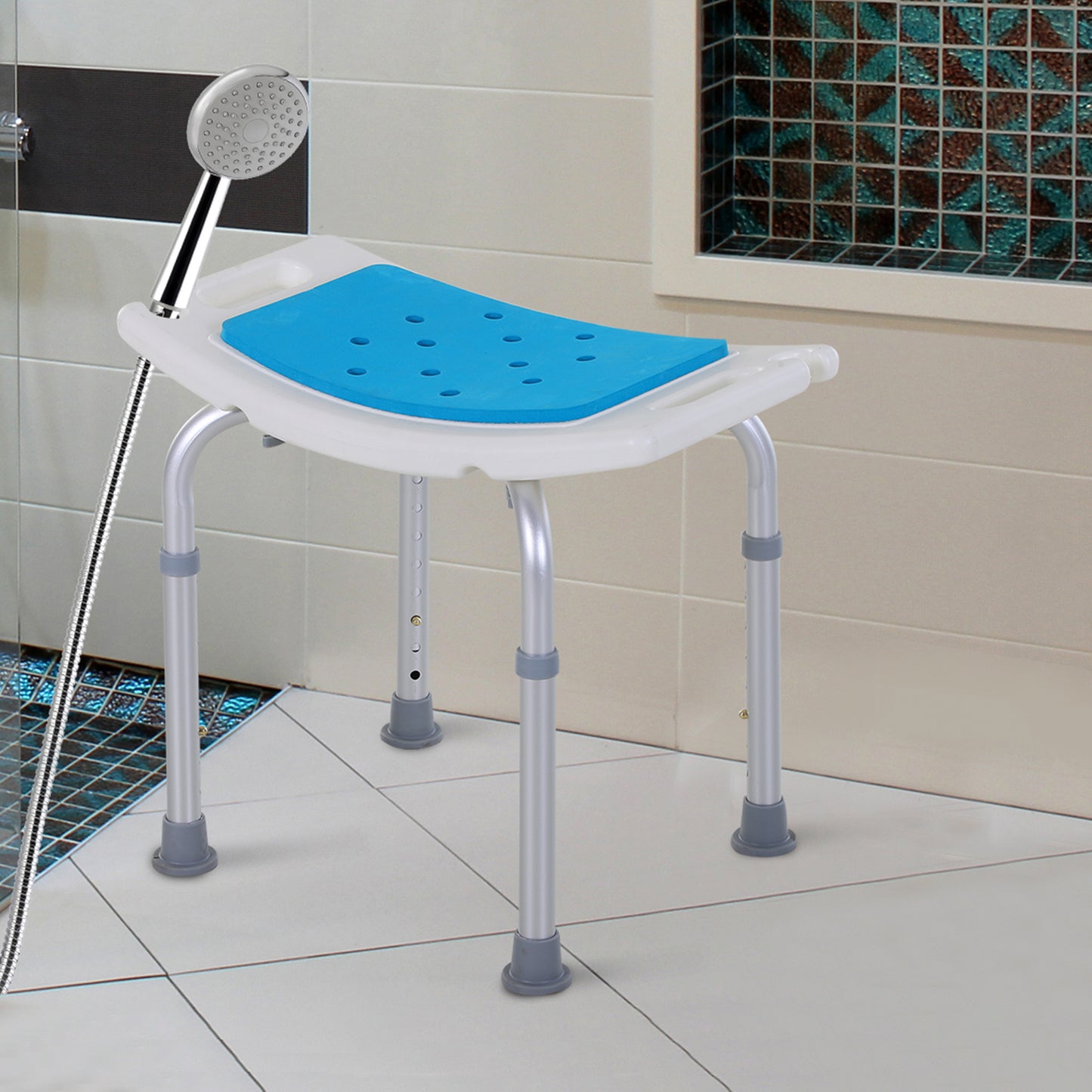 Homcom Aluminium Alloy Six-Level Non-Slip Bathroom Stool