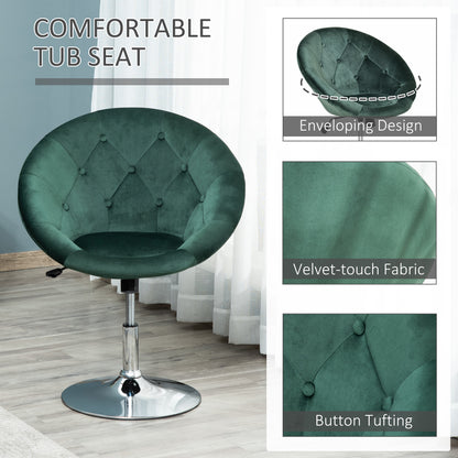 Homcom Modern Dining Height Bar Stool Velvet-Touch Tufted Fabric Adjustable Height Armless Tub Chair with Swivel Seat