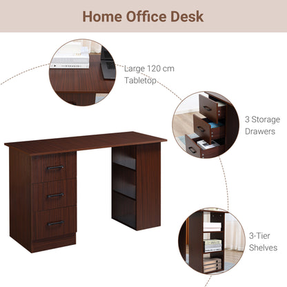 Homcom 120cm Computer Desk with Storage Shelves Drawers