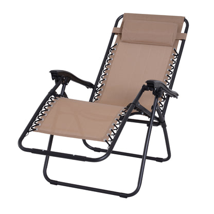 Outsunny Zero Gravity Chair Metal Frame Texteline Armchair Outdoor Folding & Reclining Sun Lounger with Head Pillow for Patio Decking Gardens Camping