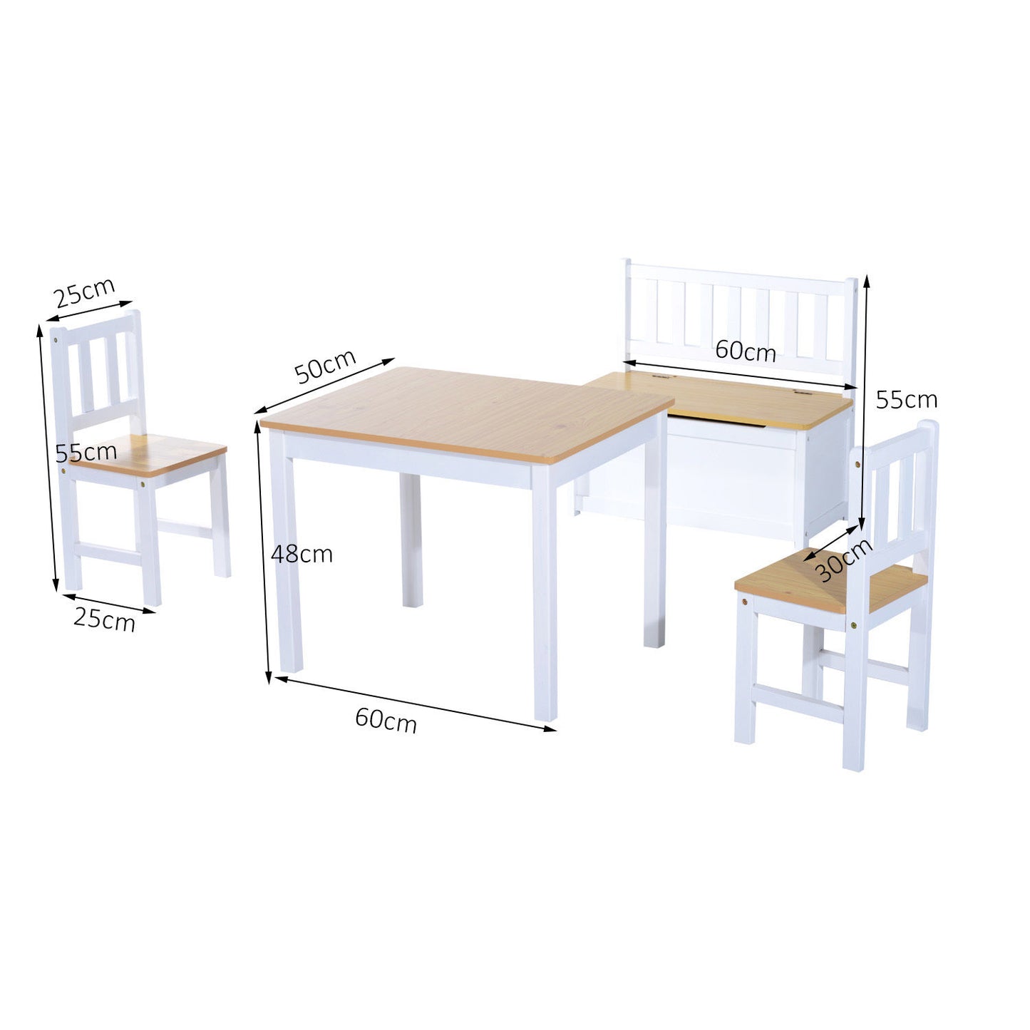 Homcom 4 Piece Kids Table And Chair Set With 2 Wooden Chairs