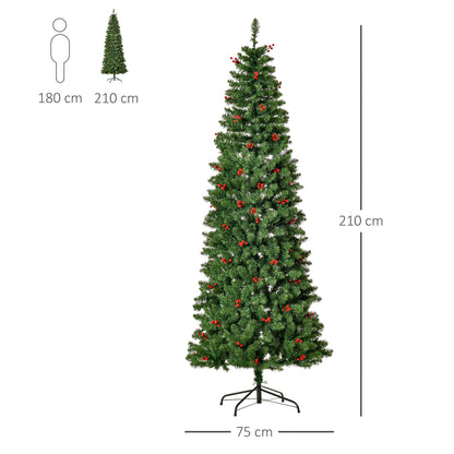 Homcom 7FT Prelit Artificial Pencil Christmas Tree with Warm White LED Light