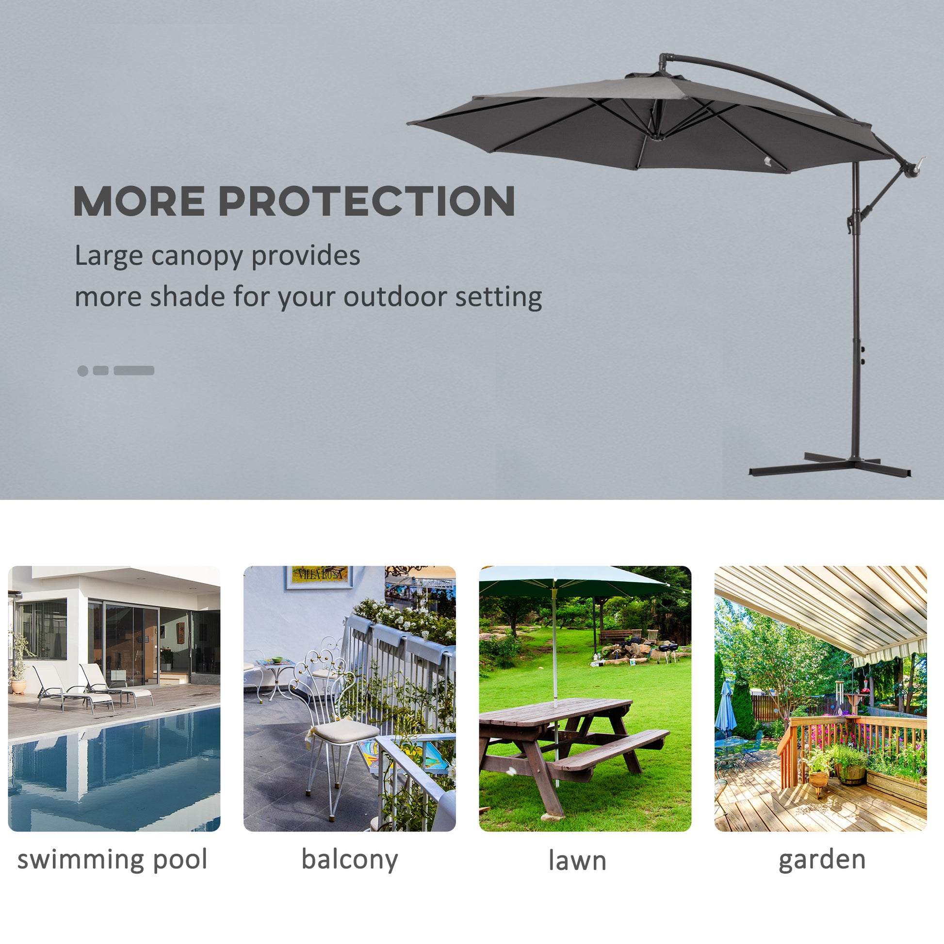 Outsunny Cantilever Umbrella Parasol Hanging Banana Steel Dark Grey 3M Patio