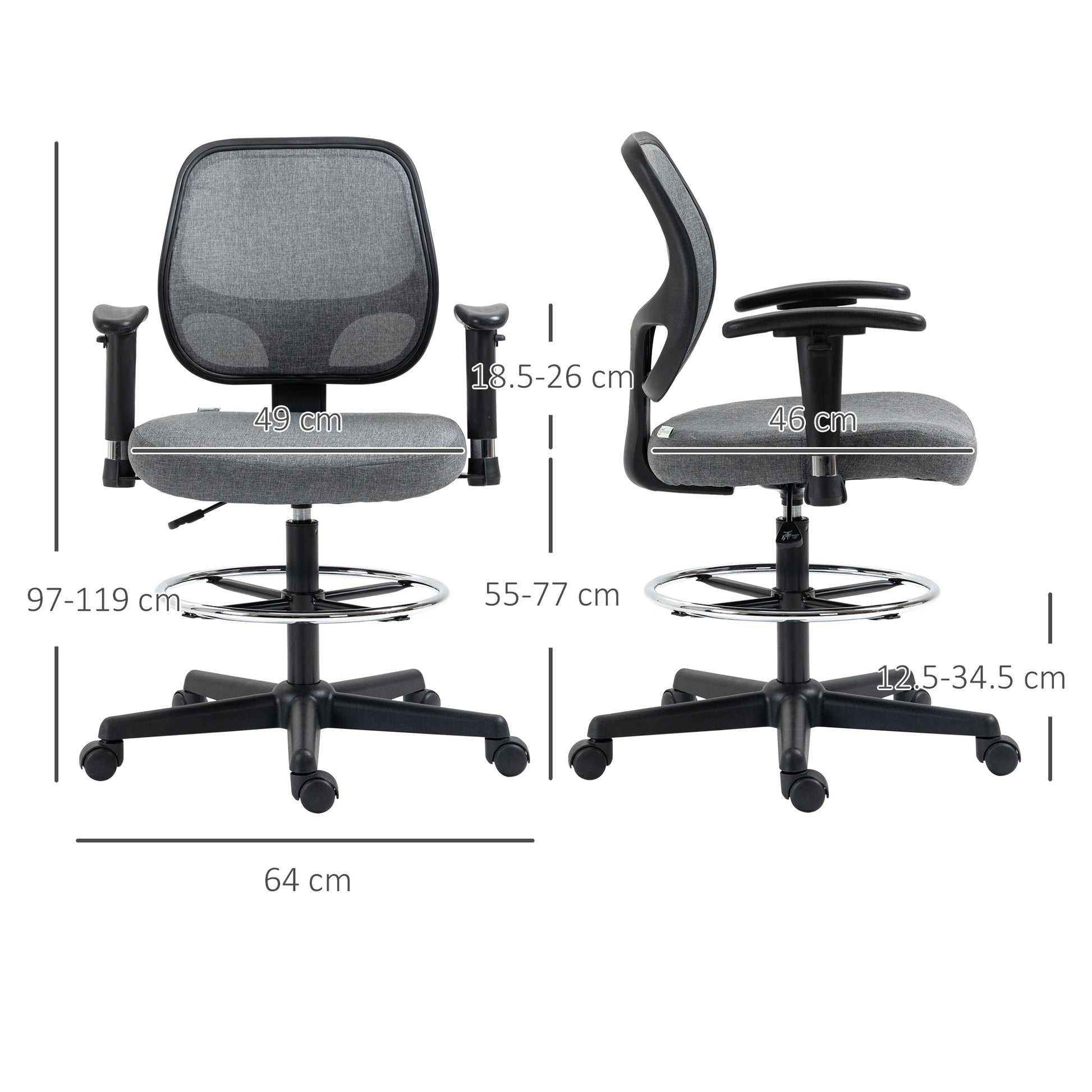 Vinsetto Ergonomic Drafting Chair Tall Office Stand Desk Chair with Foot Ring