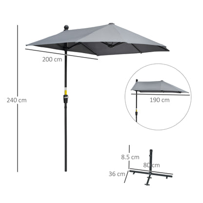 Outsunny 2m Half Parasol Market Umbrella Garden Balcony Parasol with Crank Handle