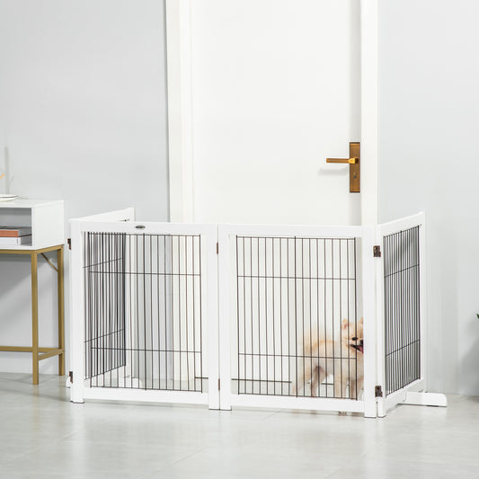 PawHut Freestanding Folding Pet Gate 4 Panels Dog Puppy Barrier with Support Feet