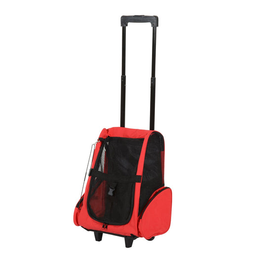 Dog Carrier Bag Travel Backpack Bag Cat Carrier Dog Bag w/ Trolley and Telescopic Handle, 42 x 25 x 55 cm, Red-0