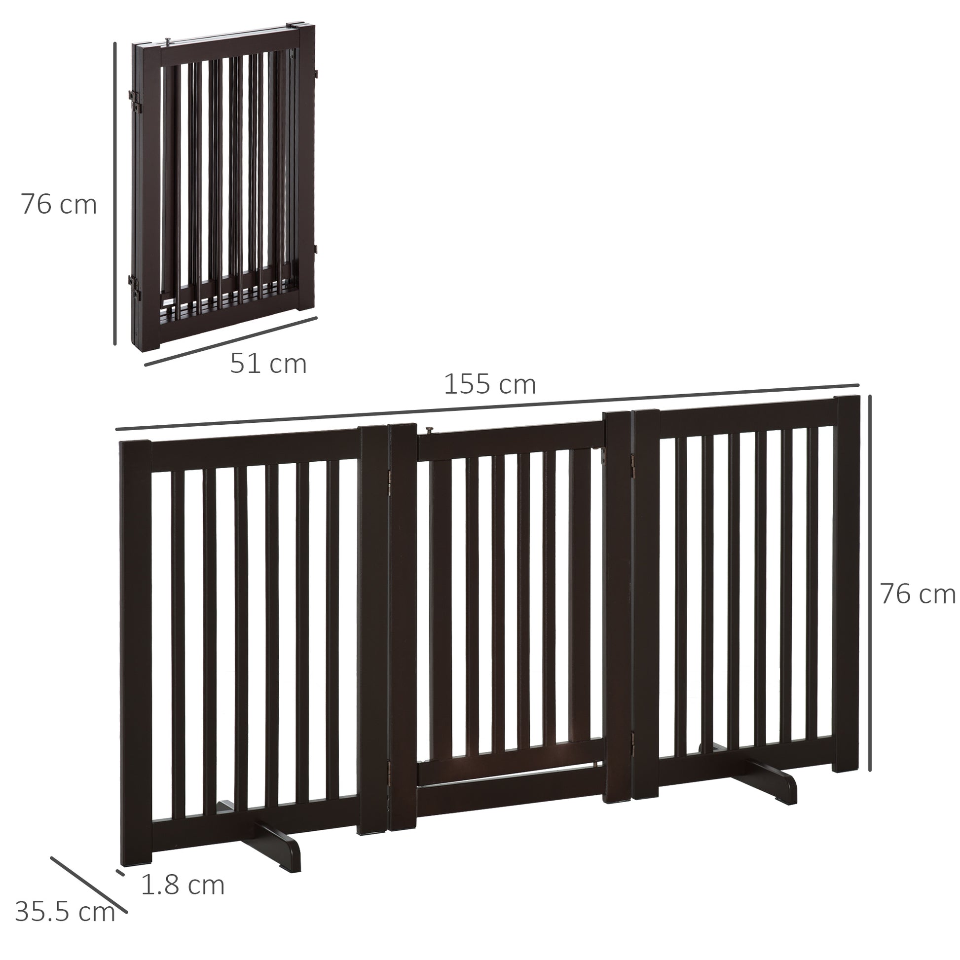 PawHut Pet Gate Medium-density fibreboard Freestanding Expandable Dog Gate w/ Latched Door Brown