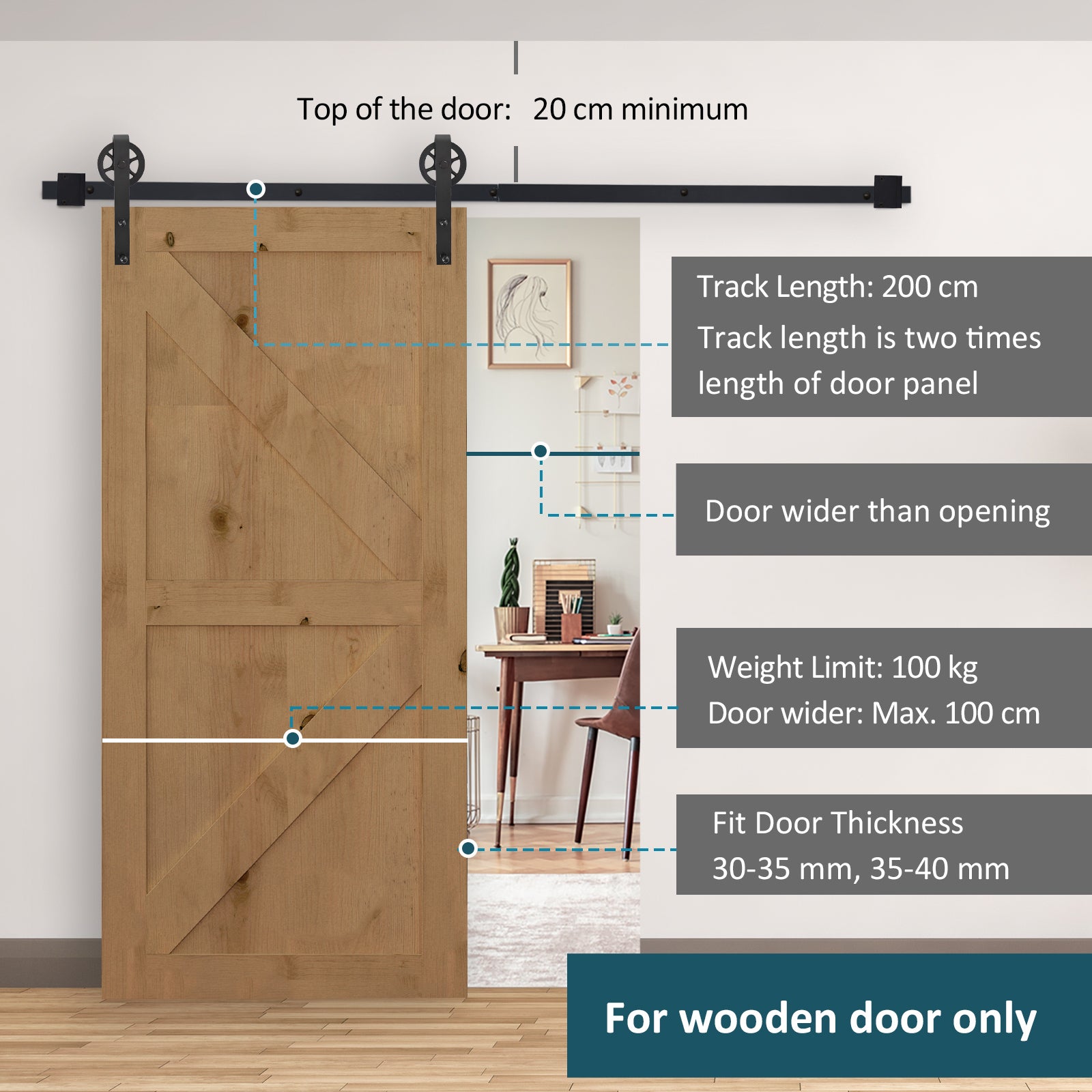 Homcom Carbon Steel 6.6 FT Sliding Barn Door Hardware Kit-Frosted Black