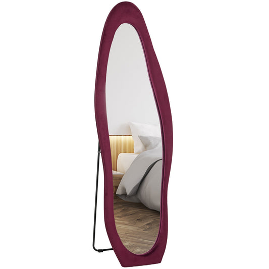 Wavy Velvet-Feel Full Length Mirror - Wine Red-0