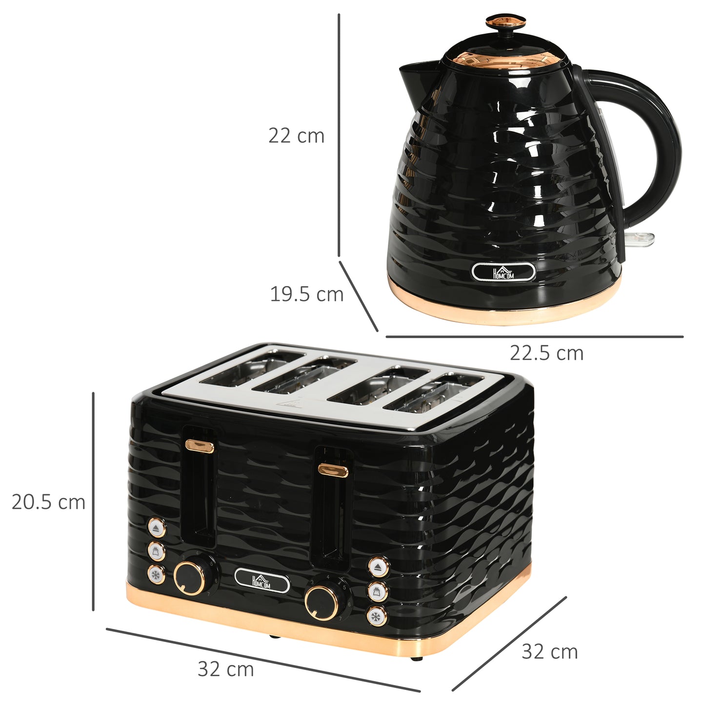 Kettle & Four Slice Toaster Set Black by Homcom