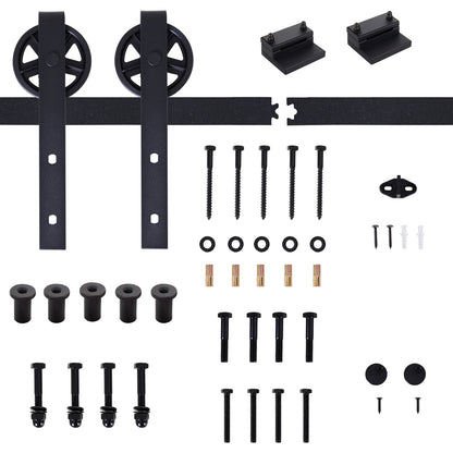 Homcom Carbon Steel 6.6 FT Sliding Barn Door Hardware Kit-Frosted Black