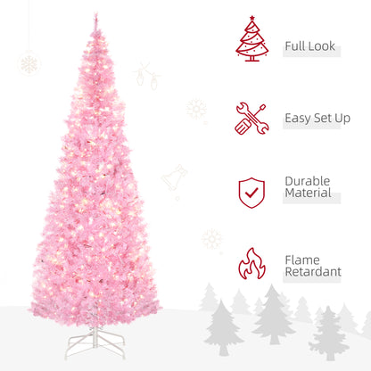 Homcom 7FT Tall Prelit Pencil Slim Artificial Christmas Tree with Realistic Branches