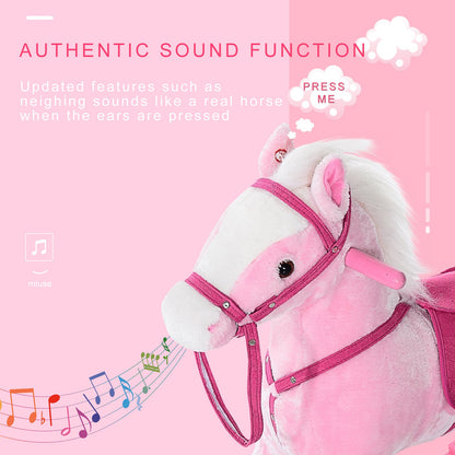 Homcom Children Child Kids Plush Rocking Horse with Sound Handle Grip Traditional Toy Fun Gift Pink