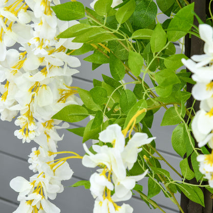 Homcom Artificial Realistic White Wisteria Tree Faux Decorative Plant in Nursery Pot for Indoor Outdoor Décor