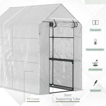 Outsunny Walk in Garden Greenhouse with Shelves Polytunnel Steeple Grow House 186L x 120W 190H cm White