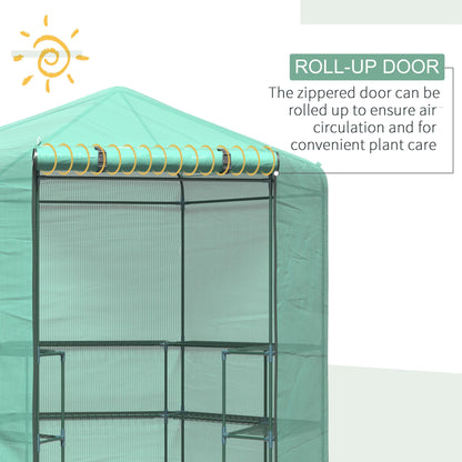 Outsunny Hexagon Walk In Garden Greenhouse PE Planter Flower Growth with Zipped Door 228 x 196 x 215H cm