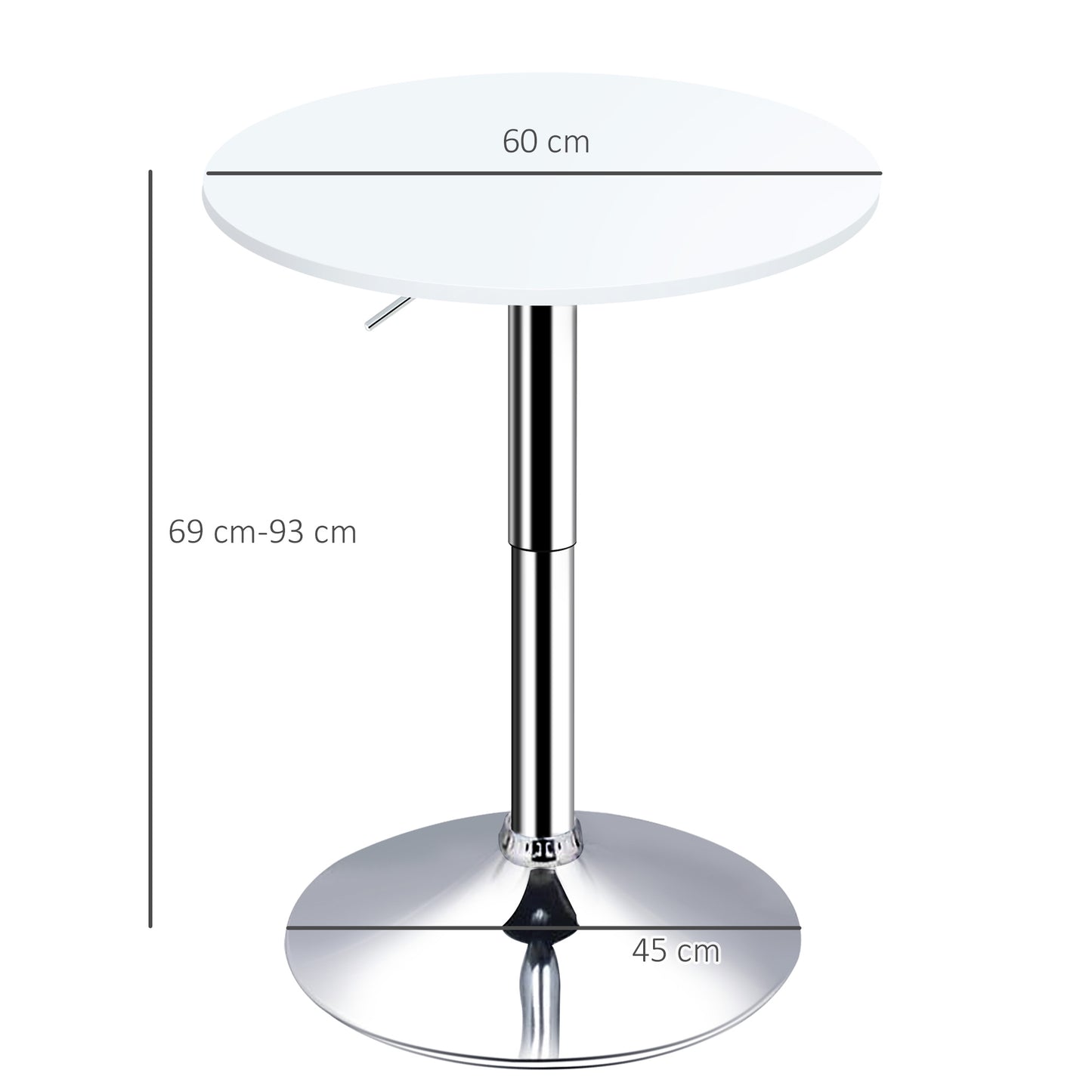 Homcom Bar Table ?60cm Adjustable Height Round Bistro Table w/ Swivel Top Metal Frame Counter Surface Stylish Kitchen Conservatory White