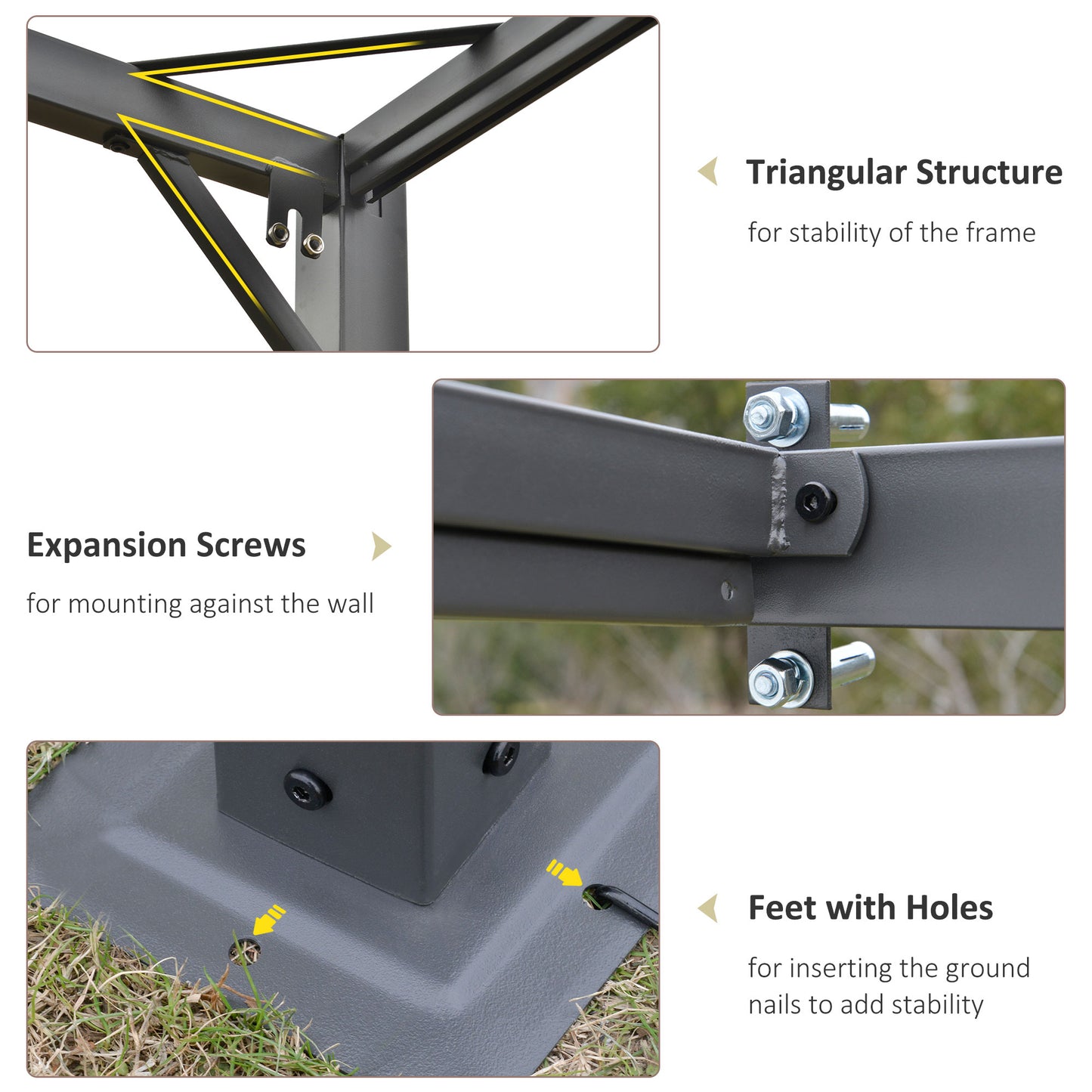 Outsunny 3 x 3(m) Outdoor Pergola Retractable Canopy Wall Mounted Gazebo Patio Shelter Sun Shade