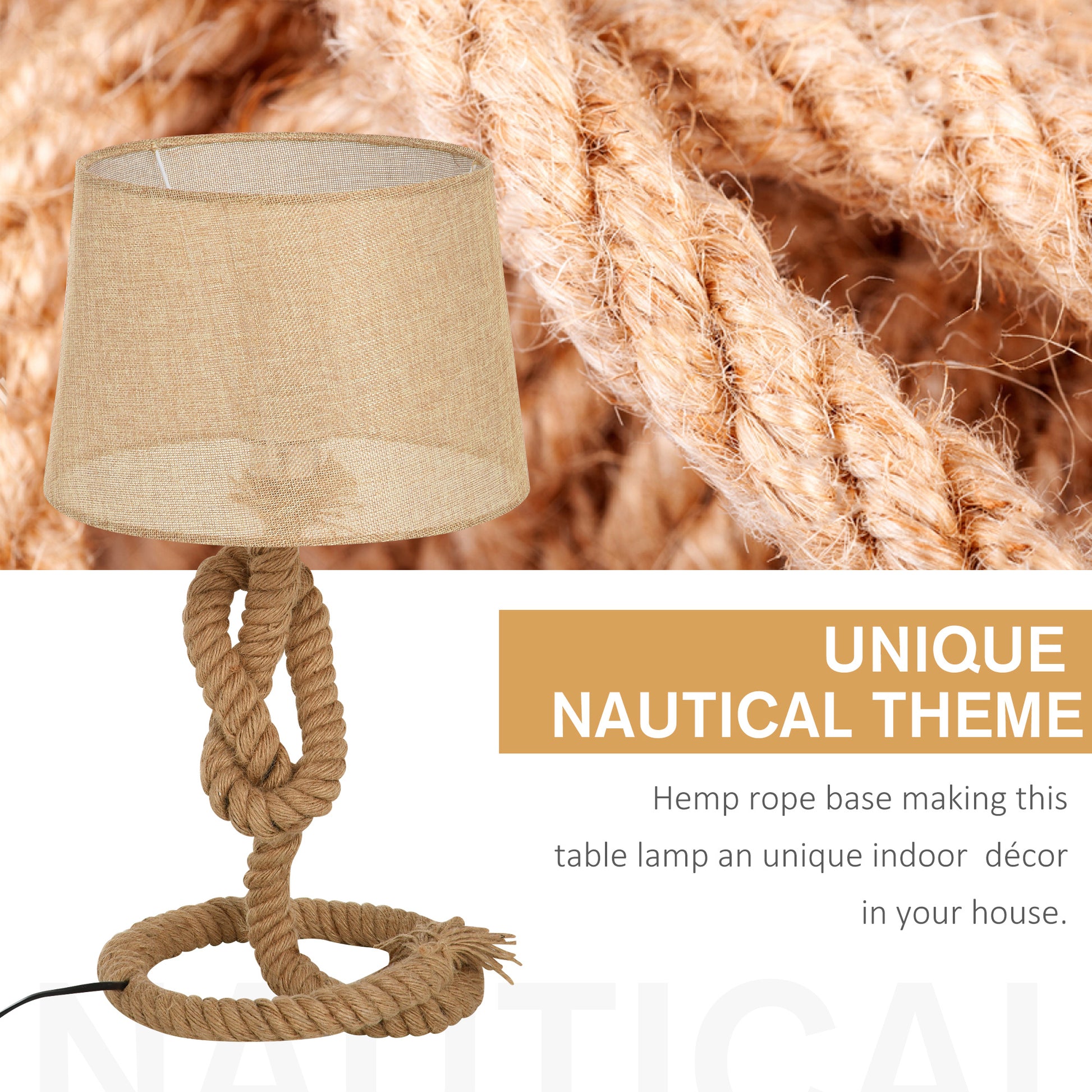 Homcom Nautical Style Table Lamp With Fabric Lampshade Metal Frame Power Switch